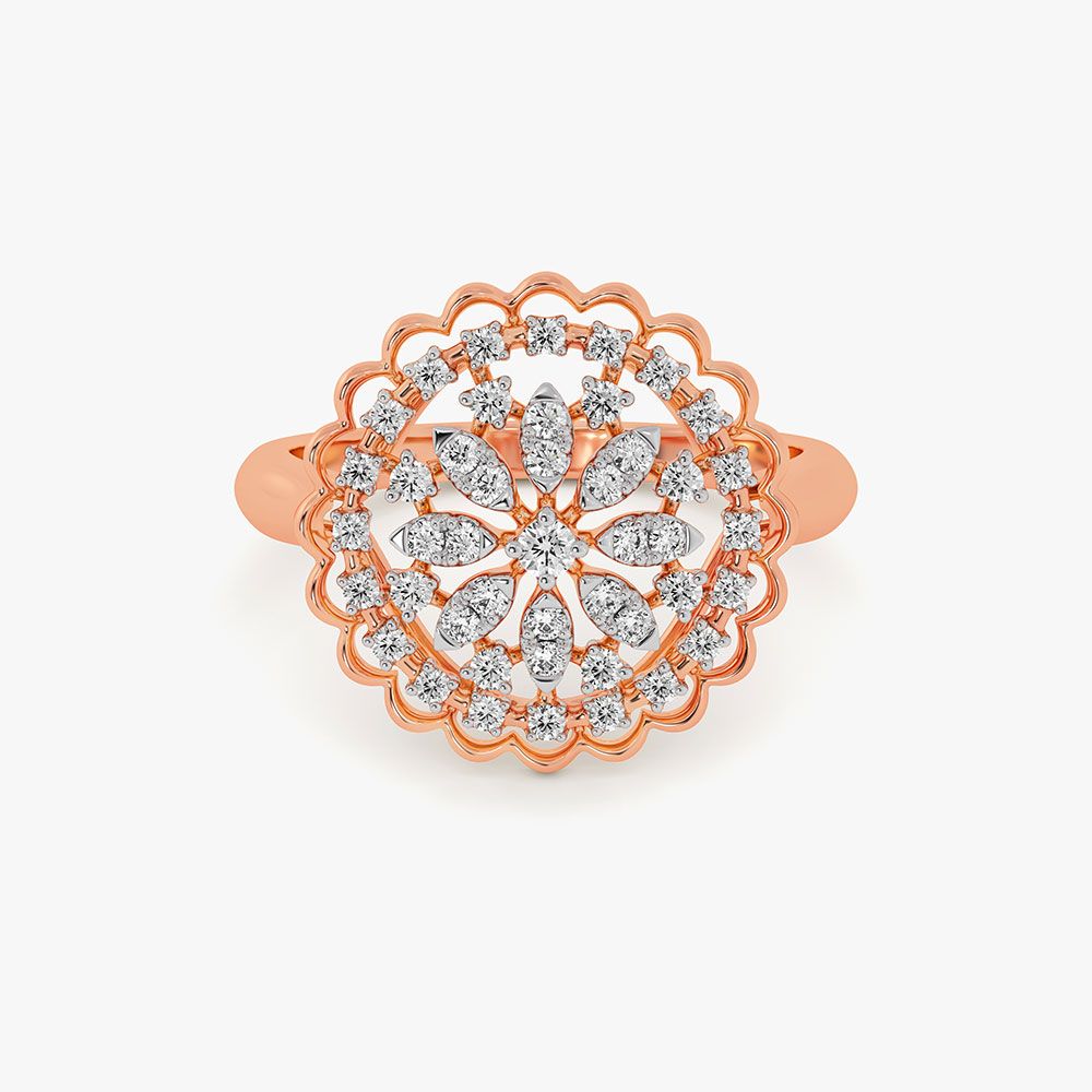 Floral Cluster 14Kt Rose Gold Diamond Ring-Rings-ORG26K77
