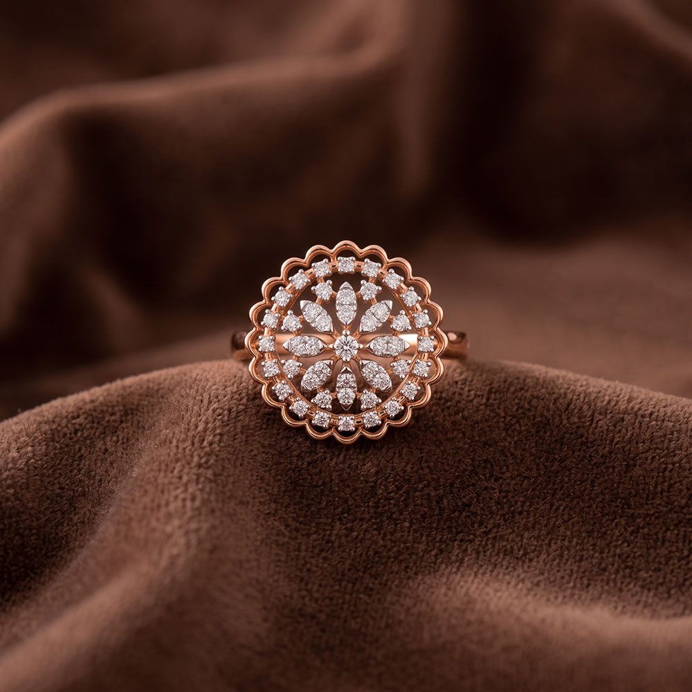 Floral Cluster 14Kt Rose Gold Diamond Ring-Rings-ORG26K77