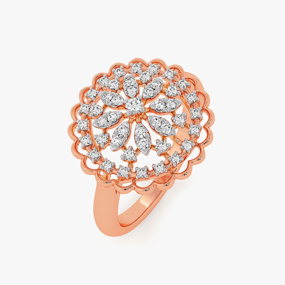 Floral Cluster 14Kt Rose Gold Diamond Ring-Rings-ORG26K77