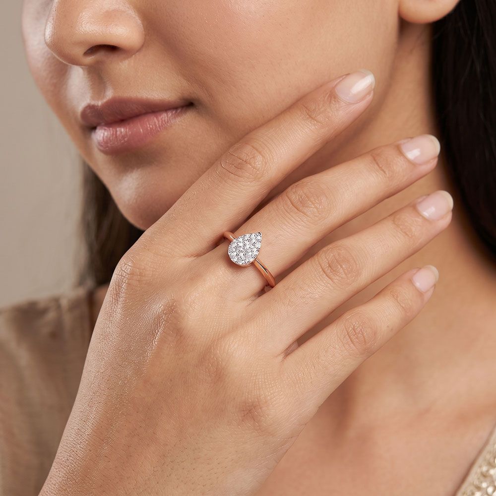 Leaf Delight 14Kt Rose Gold Diamond Ring-Rings-ORG26L16