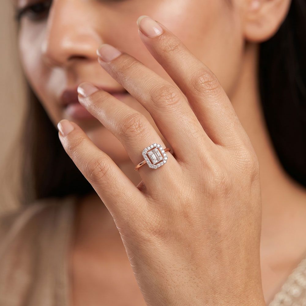 Intricate Floral 14Kt Rose Gold Diamond Ring-Rings-ORG26L18