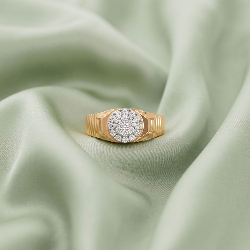 Clustered Glow 14Kt Yellow Gold Diamond Ring for Men-Diamond-ORG26L30