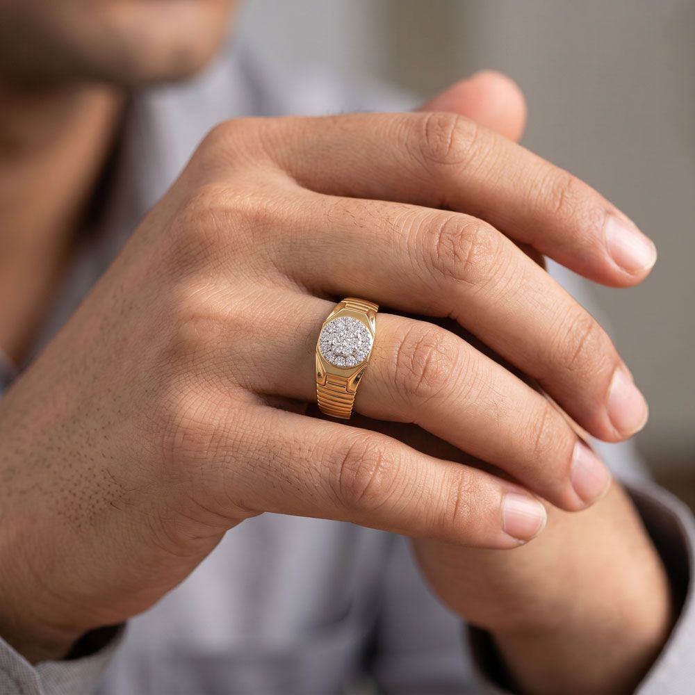 Clustered Glow 14Kt Yellow Gold Diamond Ring for Men-Diamond-ORG26L30