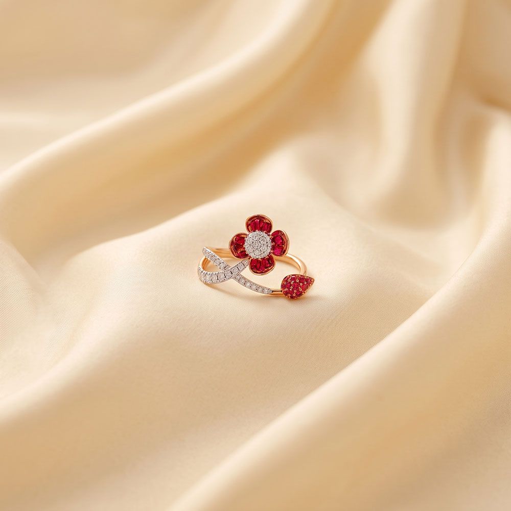 Shine 14Kt Diamond and Red Stone Ring-Rings-ORG26LC1