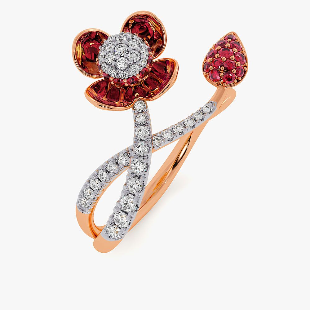 Shine 14Kt Diamond and Red Stone Ring-Rings-ORG26LC1