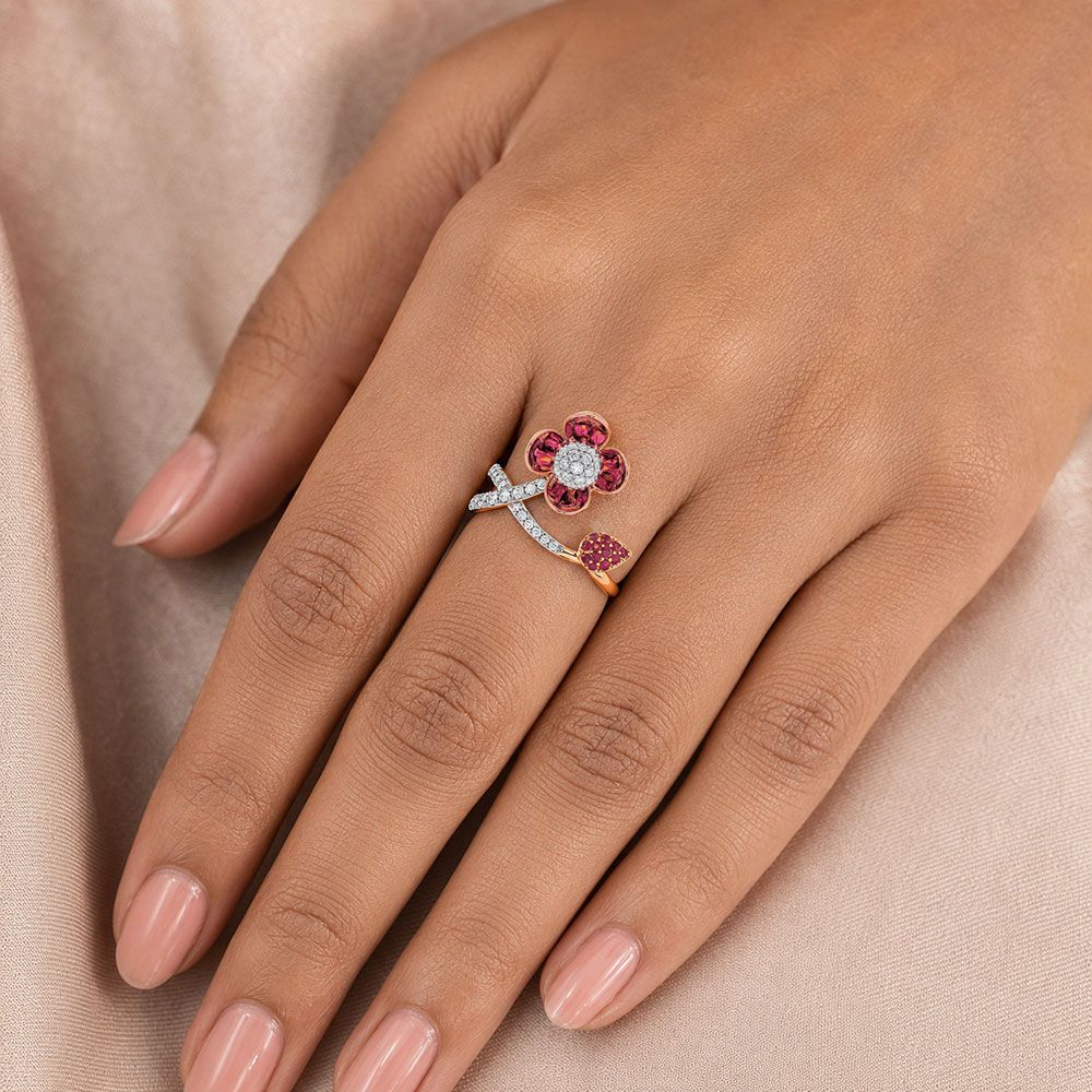 Shine 14Kt Diamond and Red Stone Ring-Rings-ORG26LC1