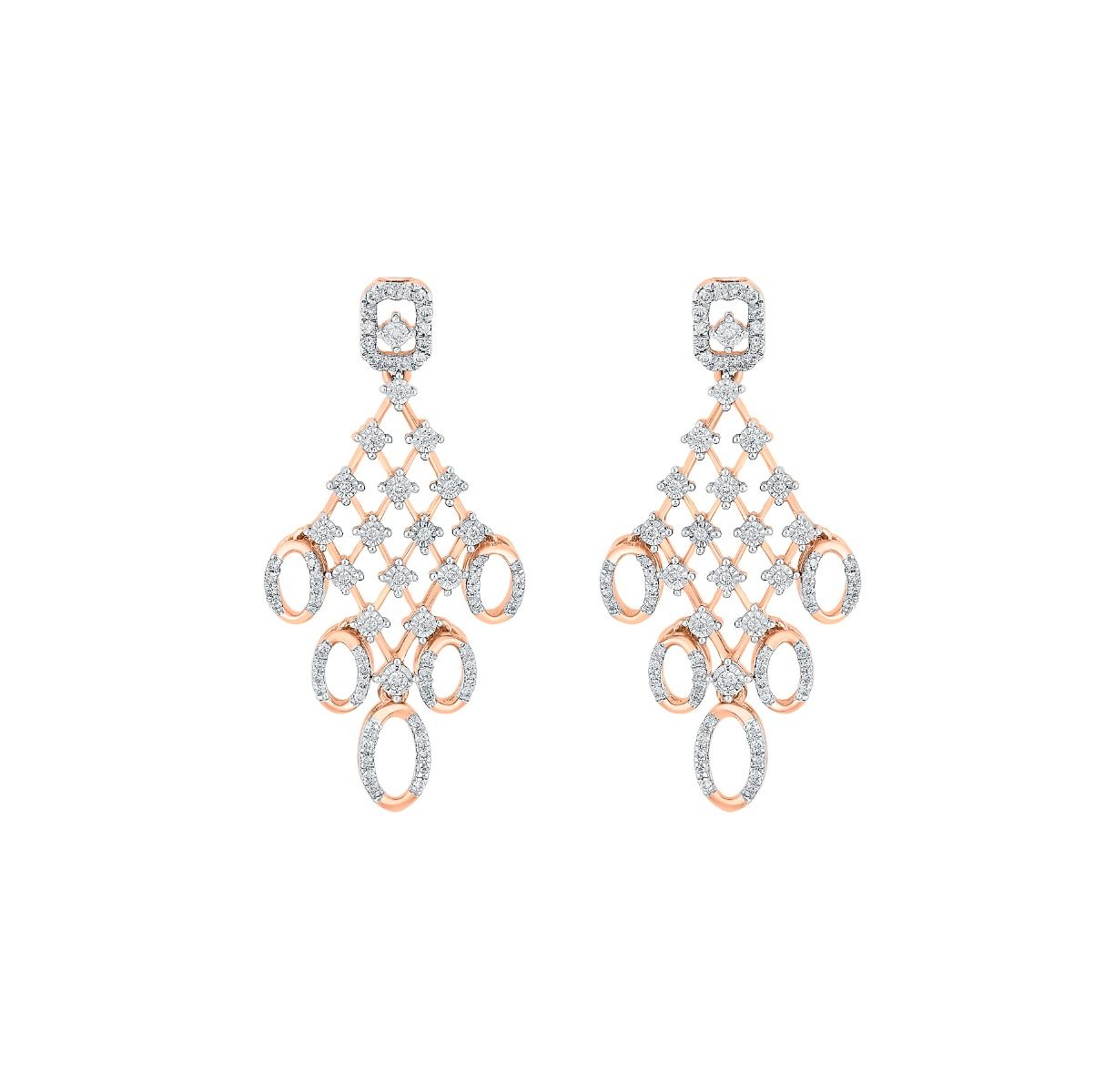 Stylish Chandelier Earrings and Necklace Set in Diamonds-All Jewellery-ONS18040-D400X0C