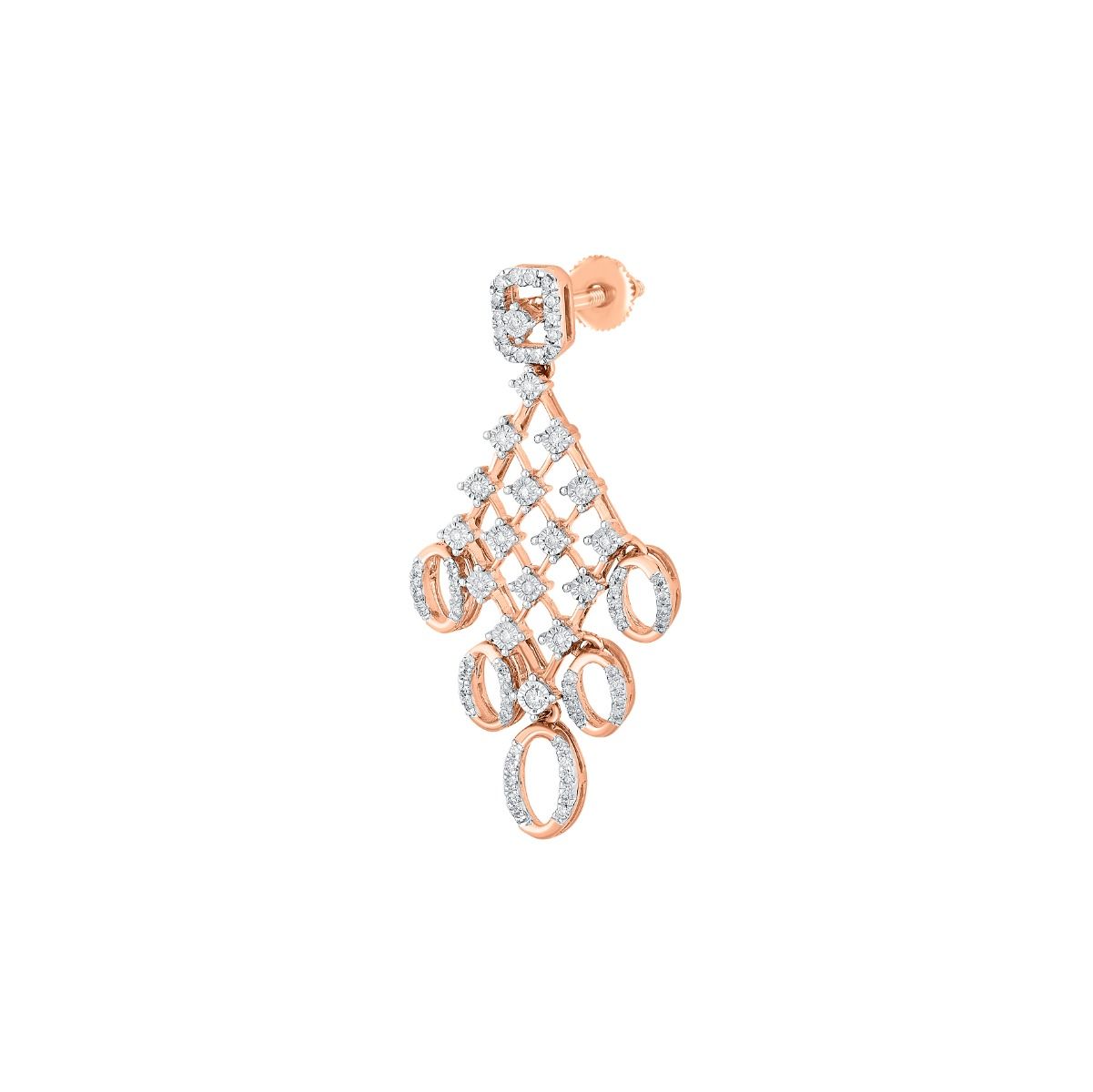 Stylish Chandelier Earrings and Necklace Set in Diamonds-All Jewellery-ONS18040-D400X0C