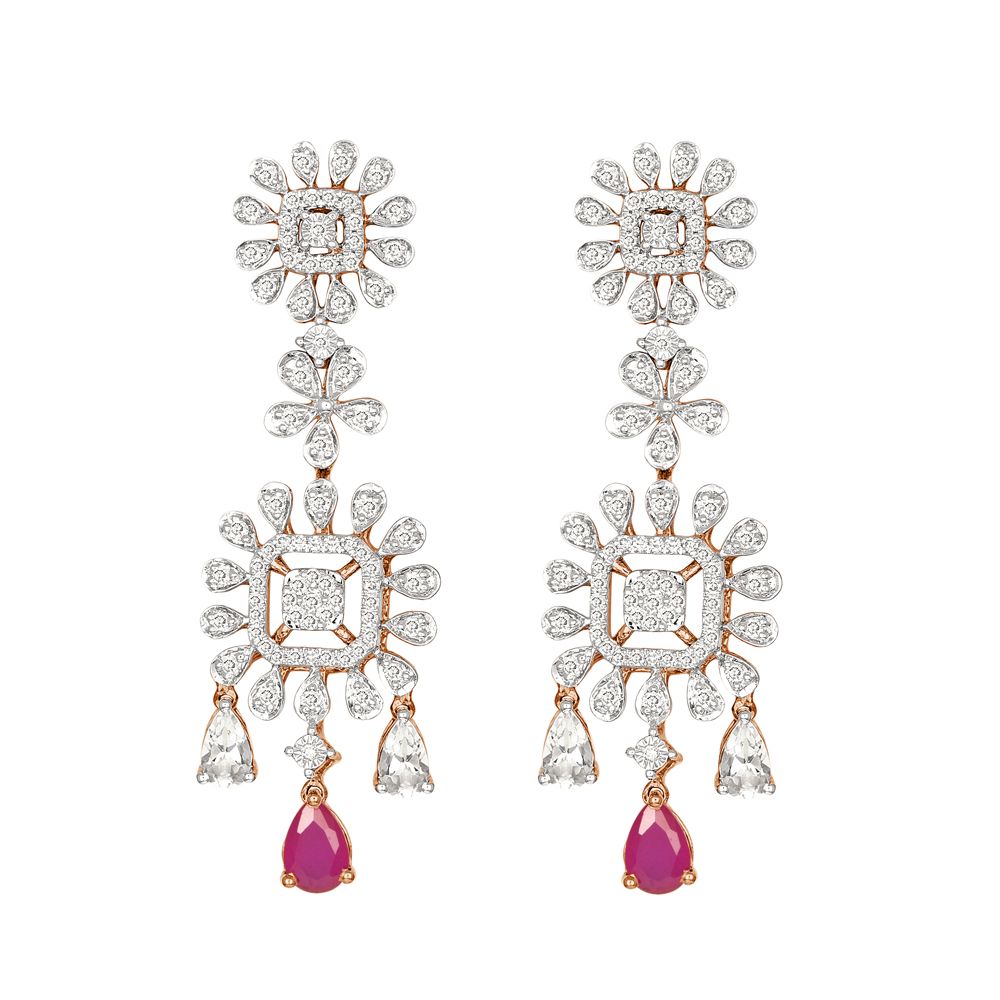 Attractive Pink Gemstone and Diamond Earrings-All Jewellery-OSE19117-D909X0C