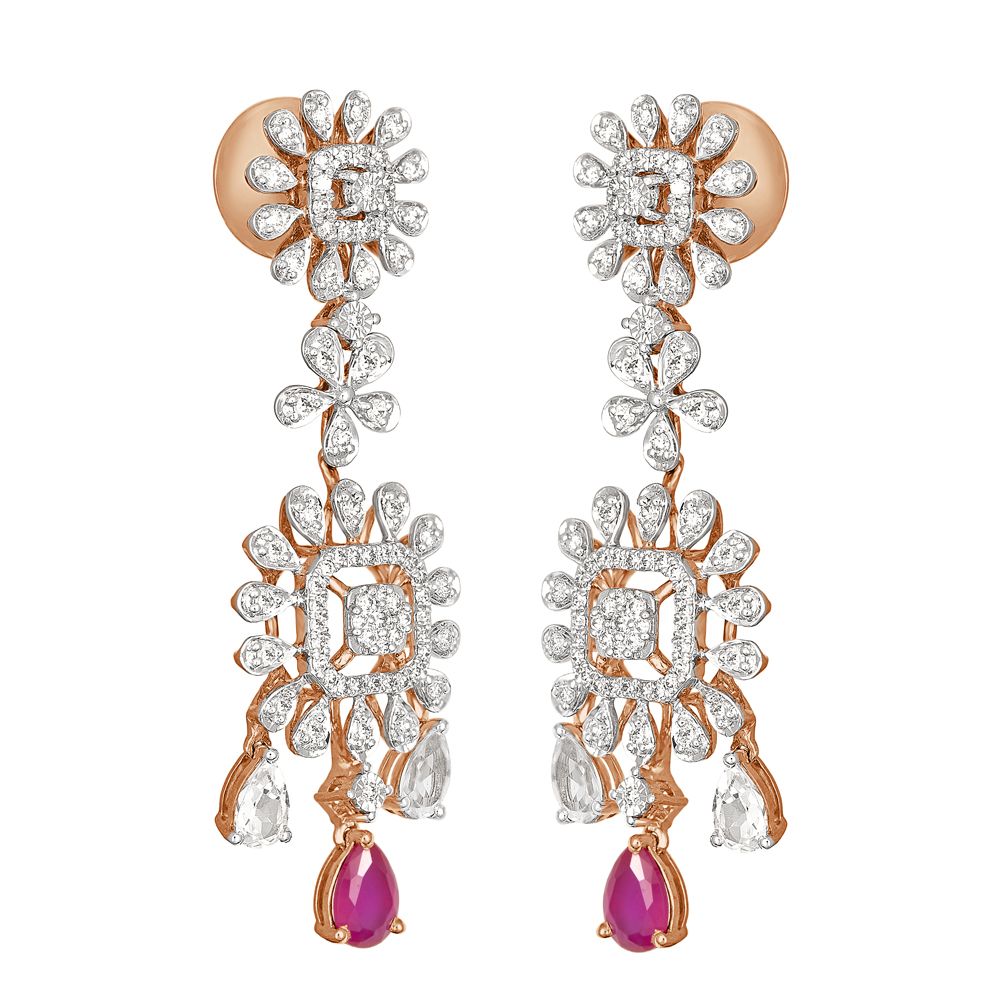 Attractive Pink Gemstone and Diamond Earrings-All Jewellery-OSE19117-D909X0C