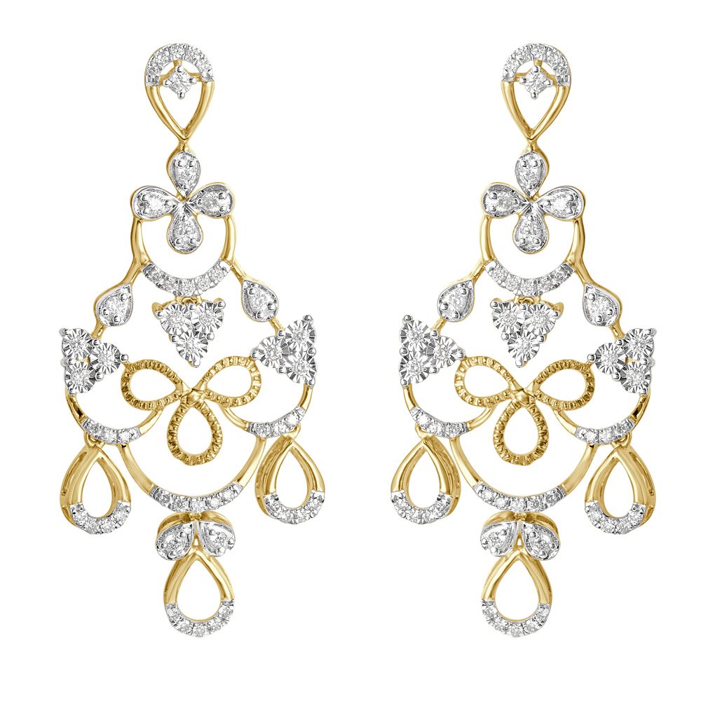 Bejewelled Diamond Earrings & Necklace in 14KT Yellow Gold-All Jewellery-ONS20019-D400R0C