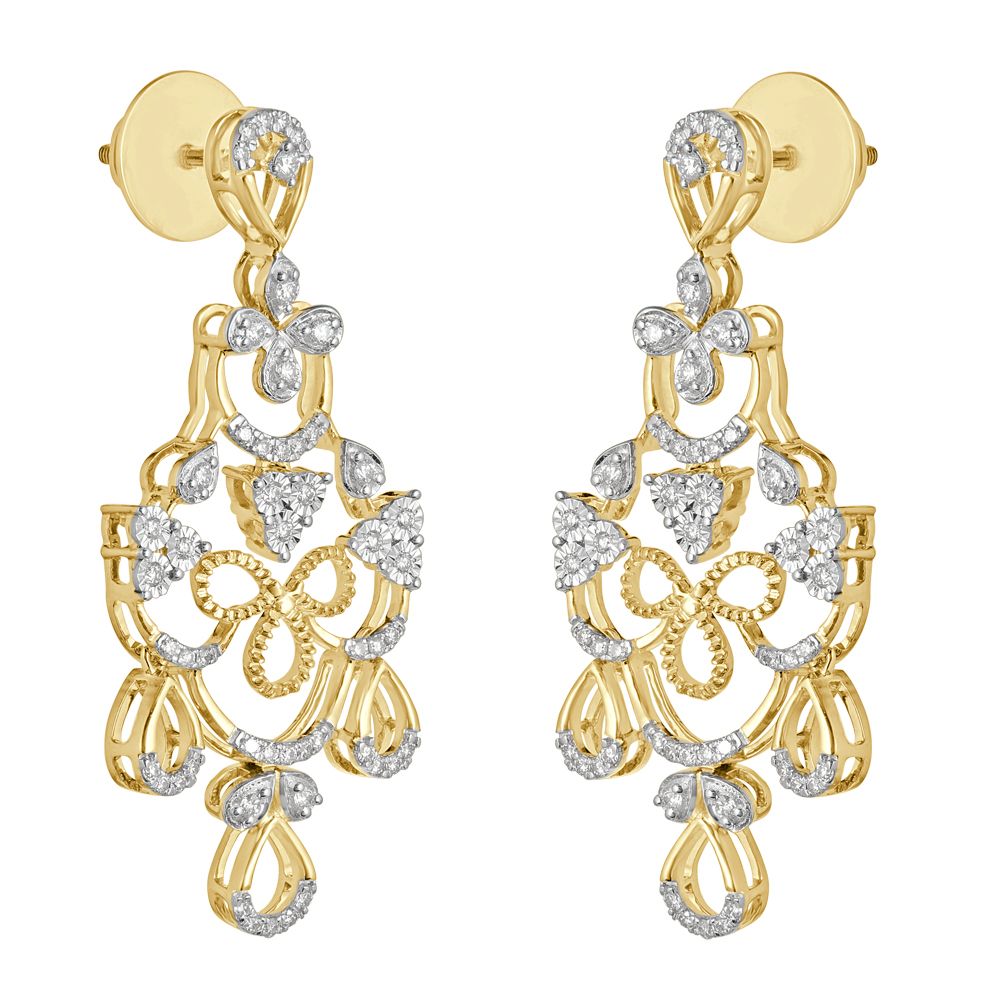 Bejewelled Diamond Earrings & Necklace in 14KT Yellow Gold-All Jewellery-ONS20019-D400R0C