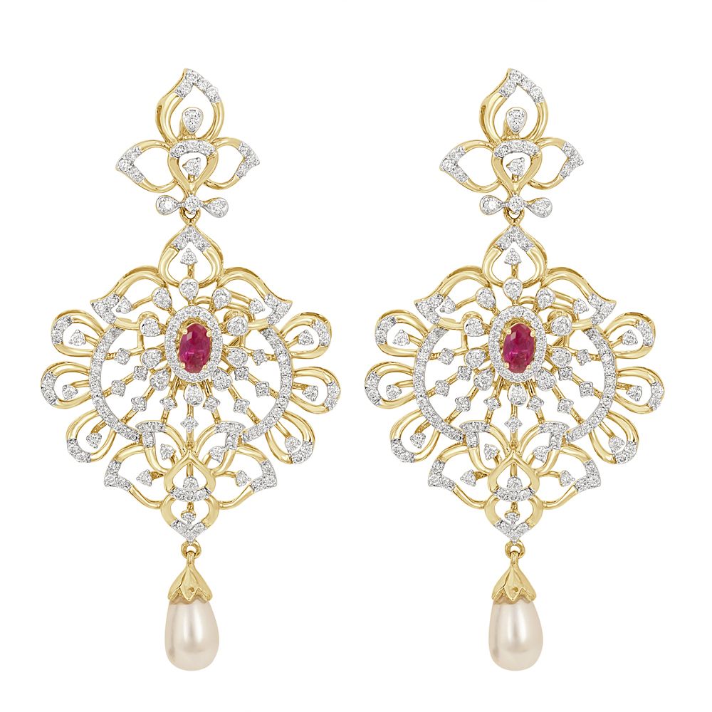 Ornate Diamond Embellished Earrings and Necklace Set-All Jewellery-ONS22185-D309R0B