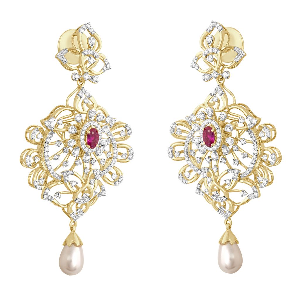 Ornate Diamond Embellished Earrings and Necklace Set-All Jewellery-ONS22185-D309R0B