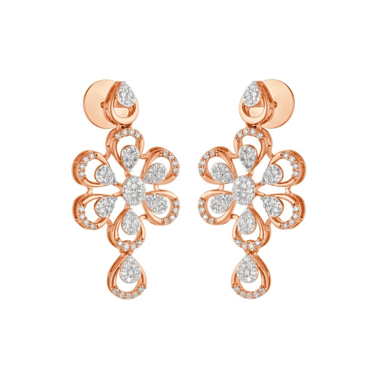 Circle Designed 14KT Rose Gold Necklace and Earrings Set-All Jewellery-ONS23042-D900X0C