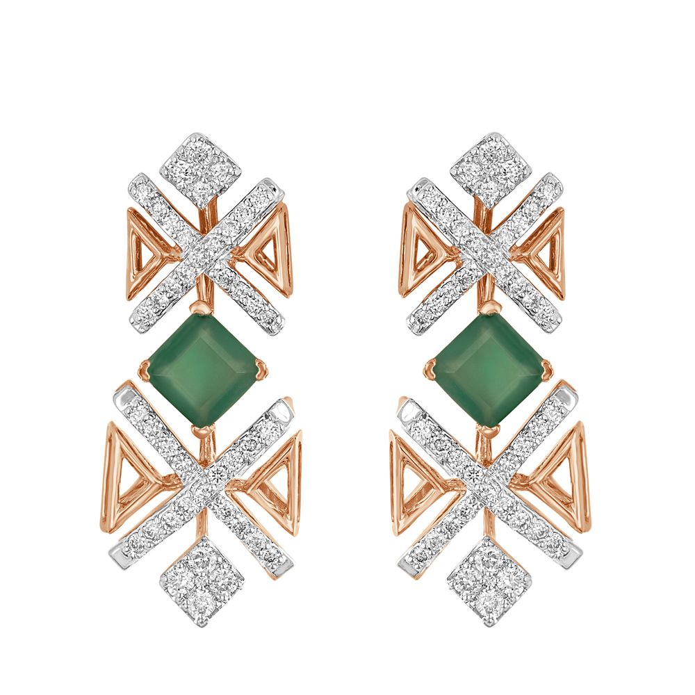 Geometric Green Gemstones and Diamond Earrings -All Jewellery-OSE23048-D411X0B