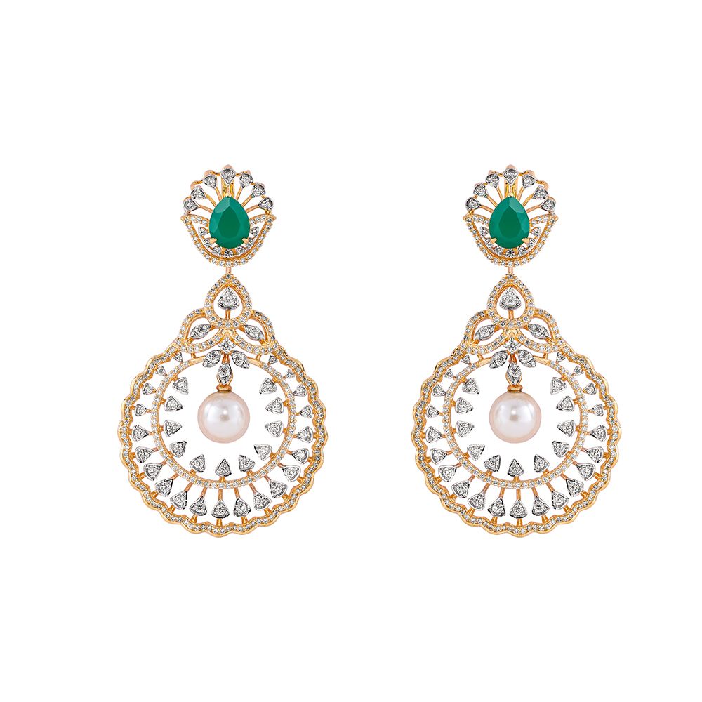 Classic Diamond and Green Gemstone Necklace and Earring Set-Diamond-ONS23A03-D309R0B