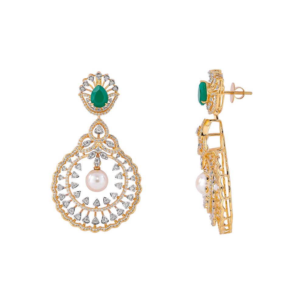 Classic Diamond and Green Gemstone Necklace and Earring Set-Diamond-ONS23A03-D309R0B