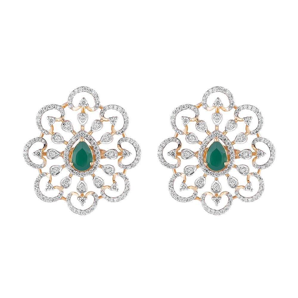 Dazzling Floral Diamond & Green Gemstones Necklace Set-Necklace Sets-ONS23A05-D311R0B