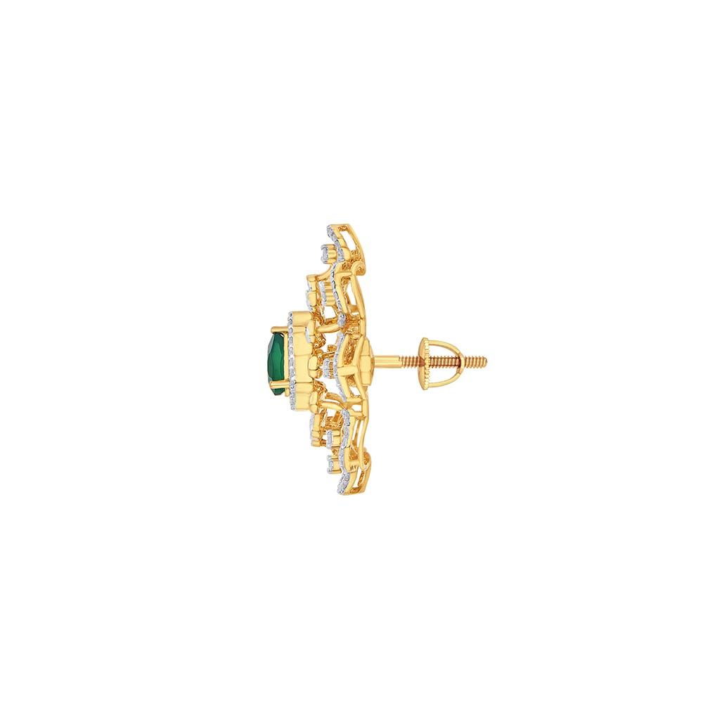Vibrant Floral Diamond and Green Gemstone Earrings-Earrings-OSE23A05-D311R0B