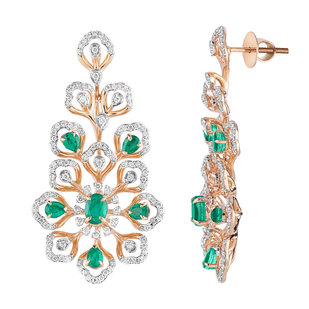 Shimmery Green Colorstone and Diamond Earrings-Earrings-OSE23A14-D427X0B