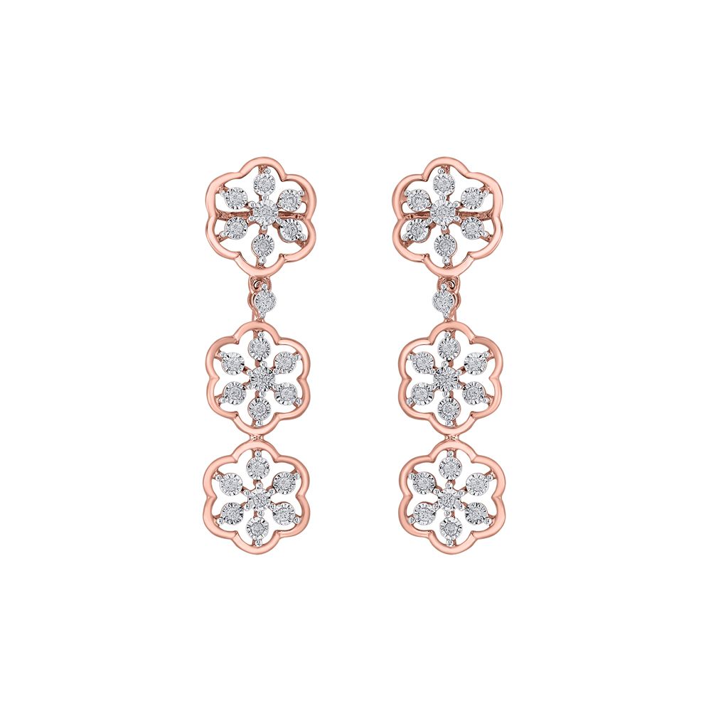 Floral Diamond and Rose Gold Earrings-Earrings-OSE23A25-D900X0C