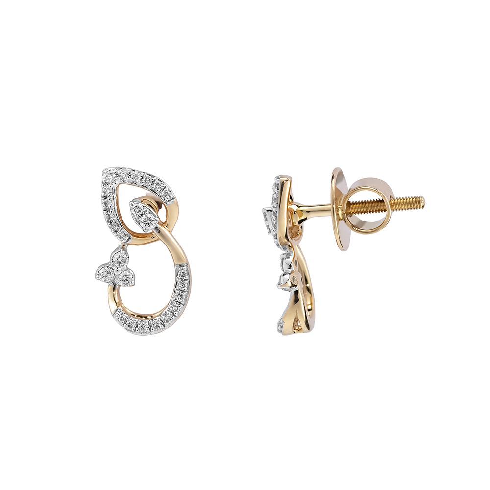 Subtle Leafy Diamond and Rose Gold Studs-Earrings-OSE23A32-D400X0B