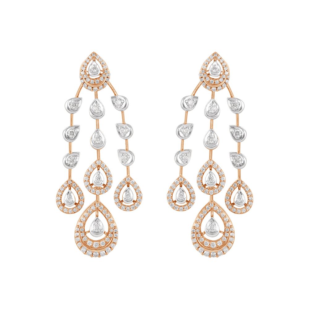 Elaborate Lattice Pattern Diamond Earrings in Rose Gold-Earrings-OSE23A39-D400X0B