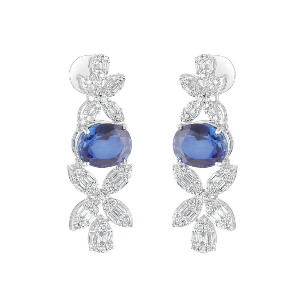 Pristine Floral and Diamond Cocktail Earrings-Earrings-OSE23A53-D323W0B