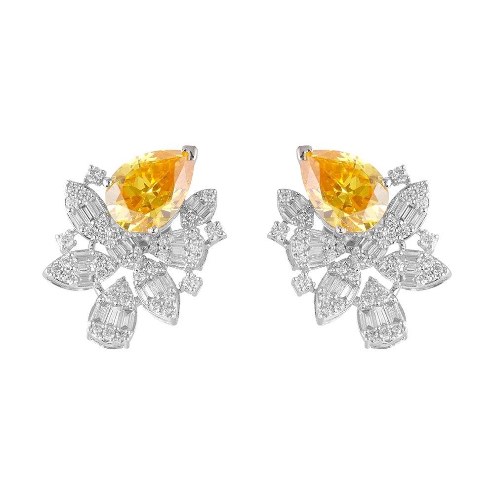 Radiant Floral Diamond and Yellow Stone Necklace Set-Diamond-ONS23A54-D332W0B