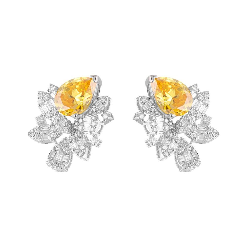 Radiant Floral Diamond and Yellow Stone Necklace Set-Diamond-ONS23A54-D332W0B