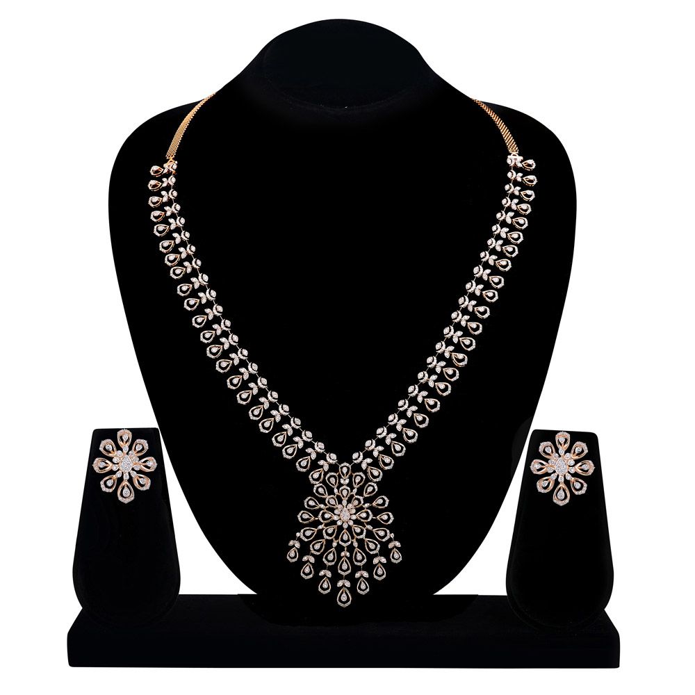 Floral Design Diamond Necklace Set-All Jewellery-ONS24A03-D300R0B