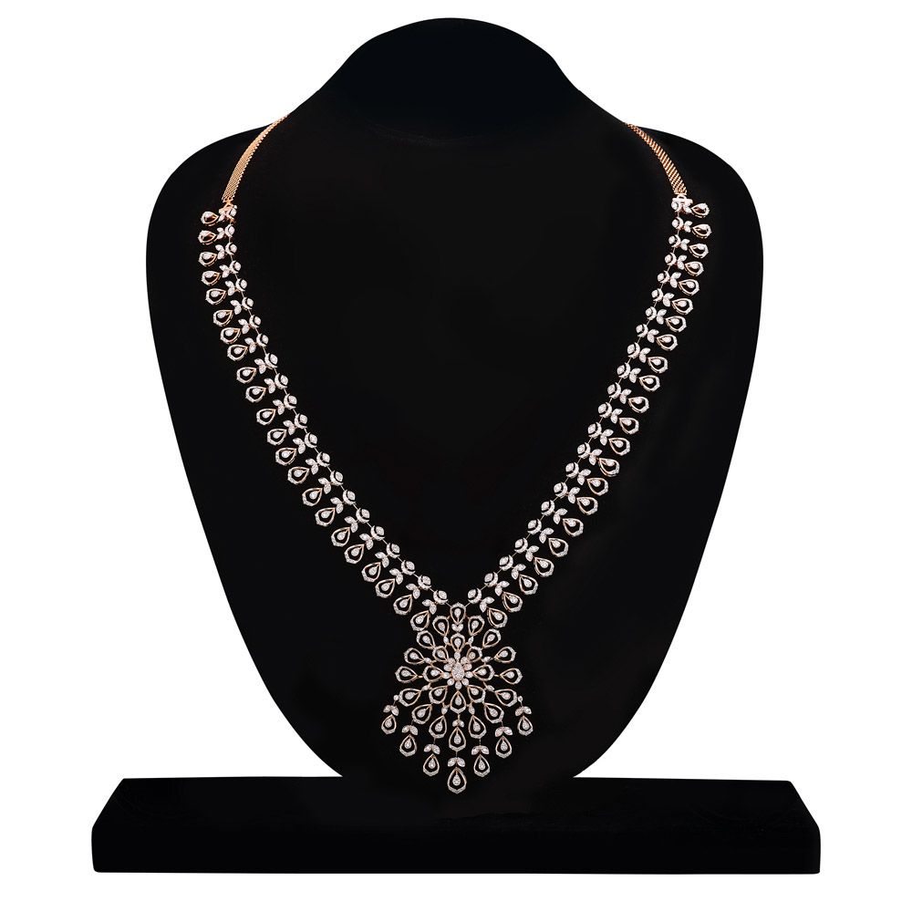 Floral Design Diamond Necklace Set-All Jewellery-ONS24A03-D300R0B