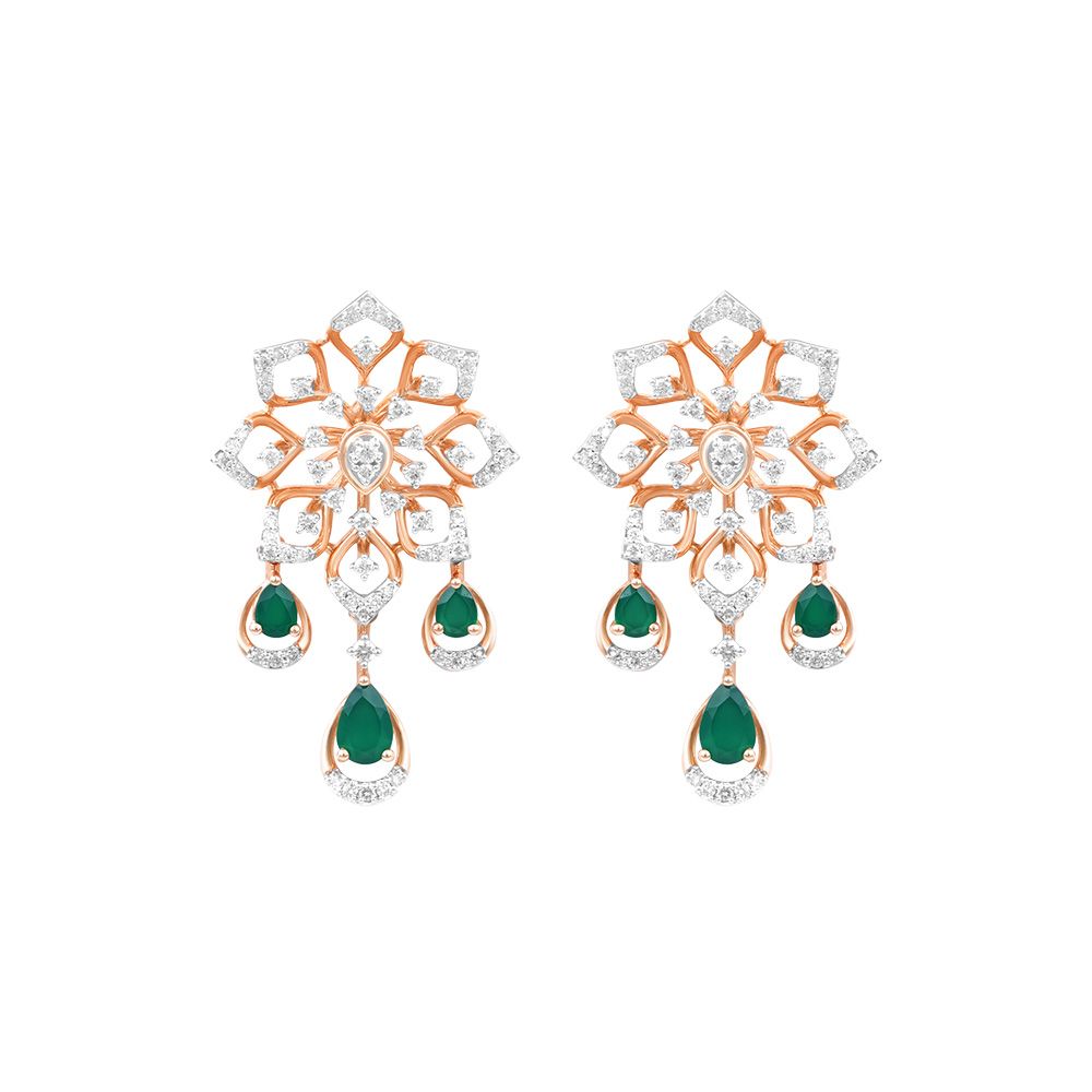 Delicate Floral Diamond Rose Earring-Earrings-OSE24A11-D424X0B