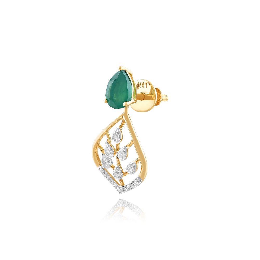 Green Leaf Diamond Earrings-Earrings-OSE25A96-D435R2C