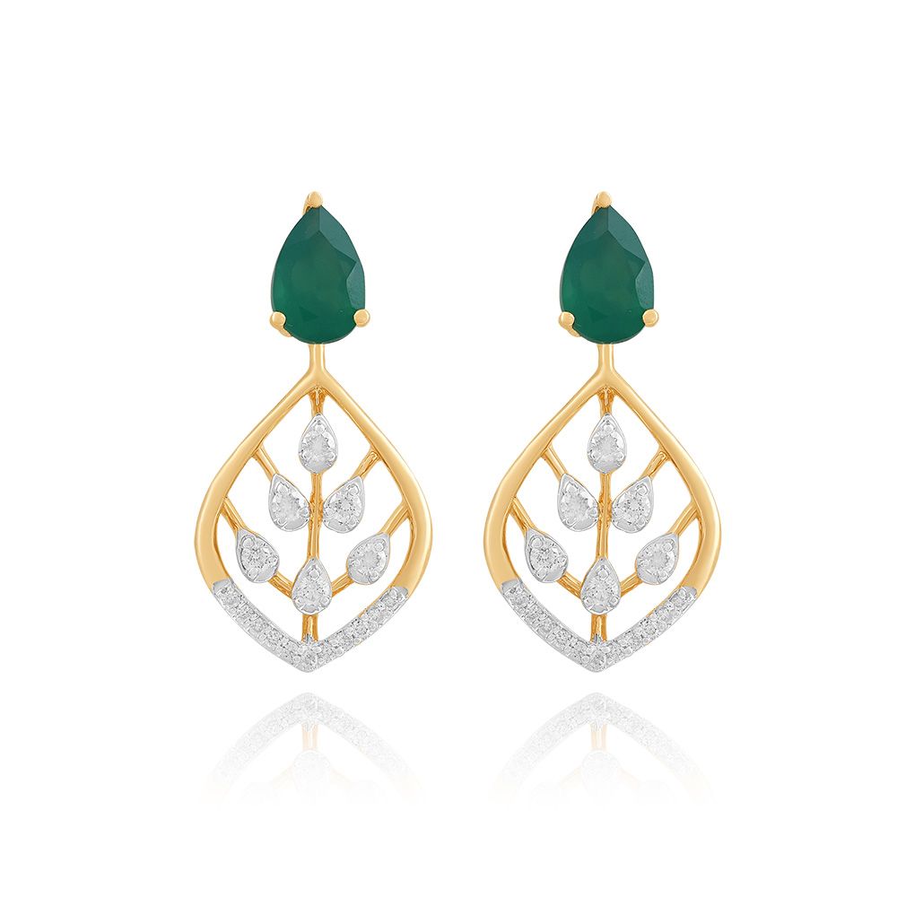Green Leaf Diamond Earrings-Earrings-OSE25A96-D435R2C