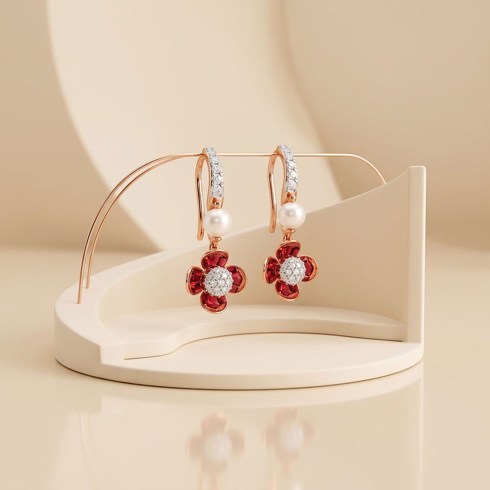 Radiant Glow 14Kt Diamond and Red Stone Earrings-Earrings-OSE26AC5-D409X0C