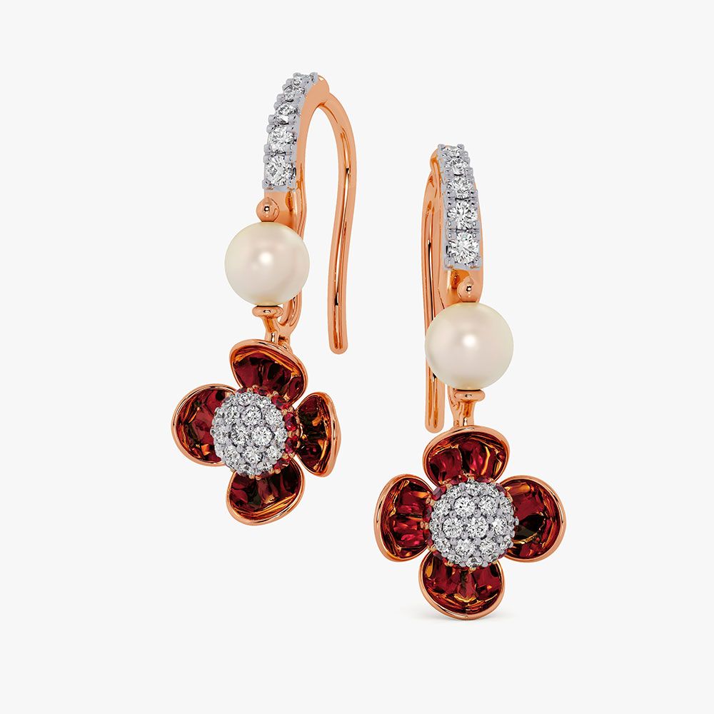 Radiant Glow 14Kt Diamond and Red Stone Earrings-Earrings-OSE26AC5-D409X0C