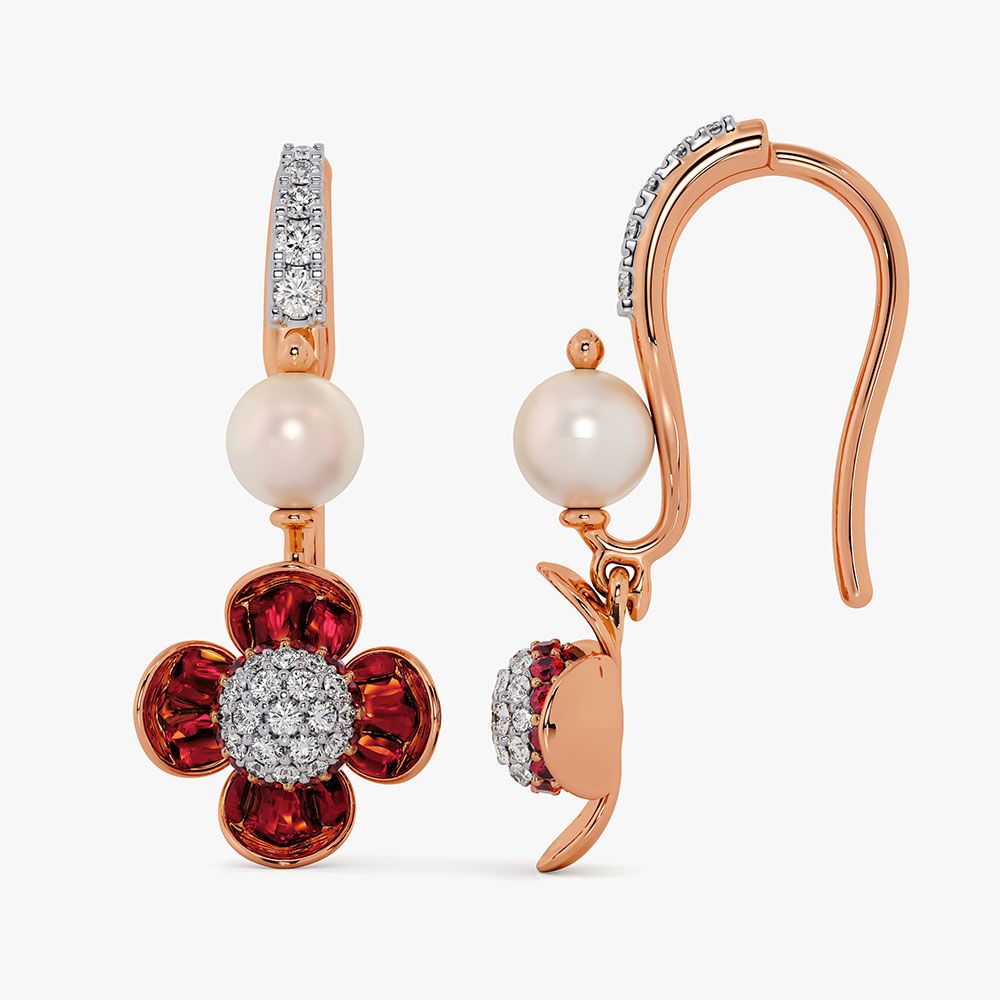 Radiant Glow 14Kt Diamond and Red Stone Earrings-Earrings-OSE26AC5-D409X0C