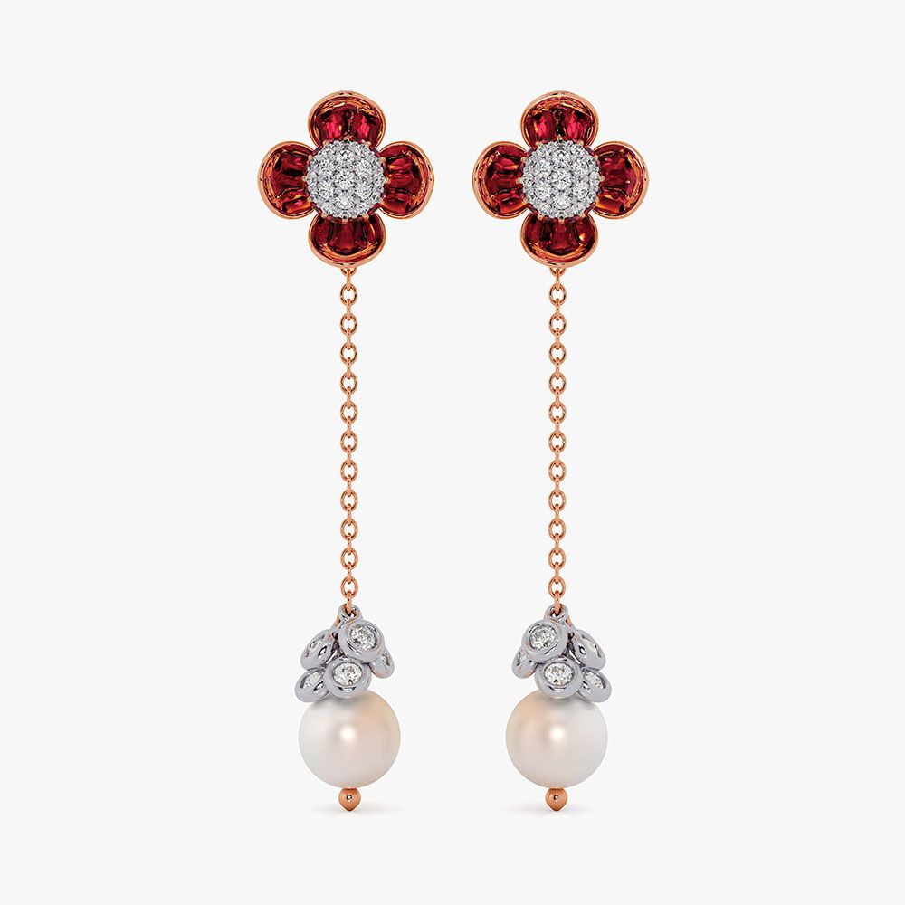 Exquisite 14Kt Diamond and Red Stone Earrings-Earrings-OSE26AC7-D409X0C