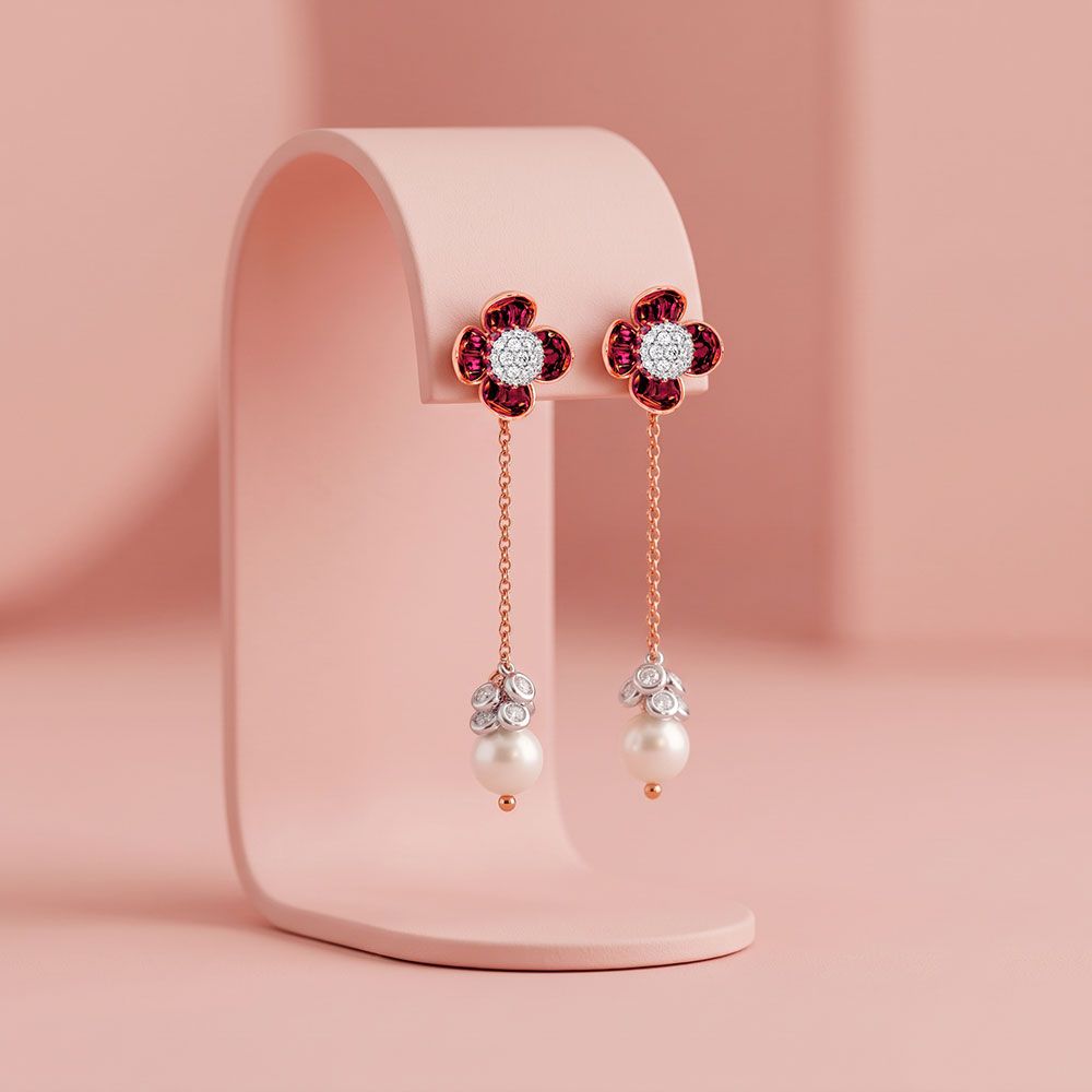 Exquisite 14Kt Diamond and Red Stone Earrings-Earrings-OSE26AC7-D409X0C