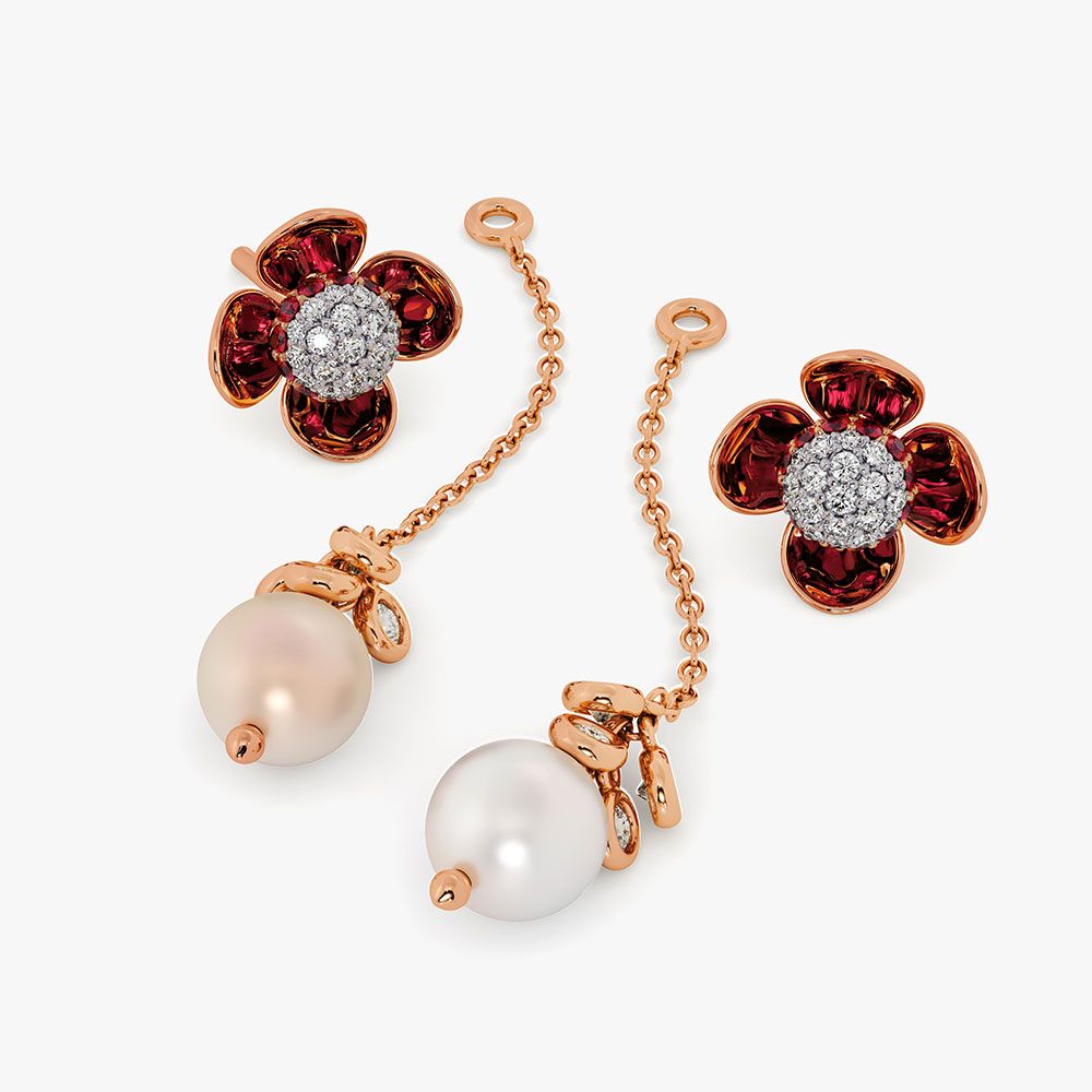 Exquisite 14Kt Diamond and Red Stone Earrings-Earrings-OSE26AC7-D409X0C
