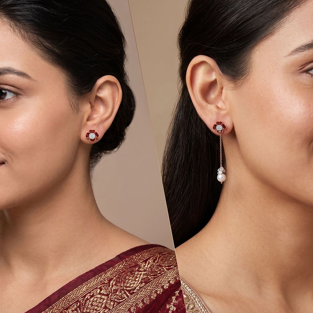 Exquisite 14Kt Diamond and Red Stone Earrings-Earrings-OSE26AC7-D409X0C
