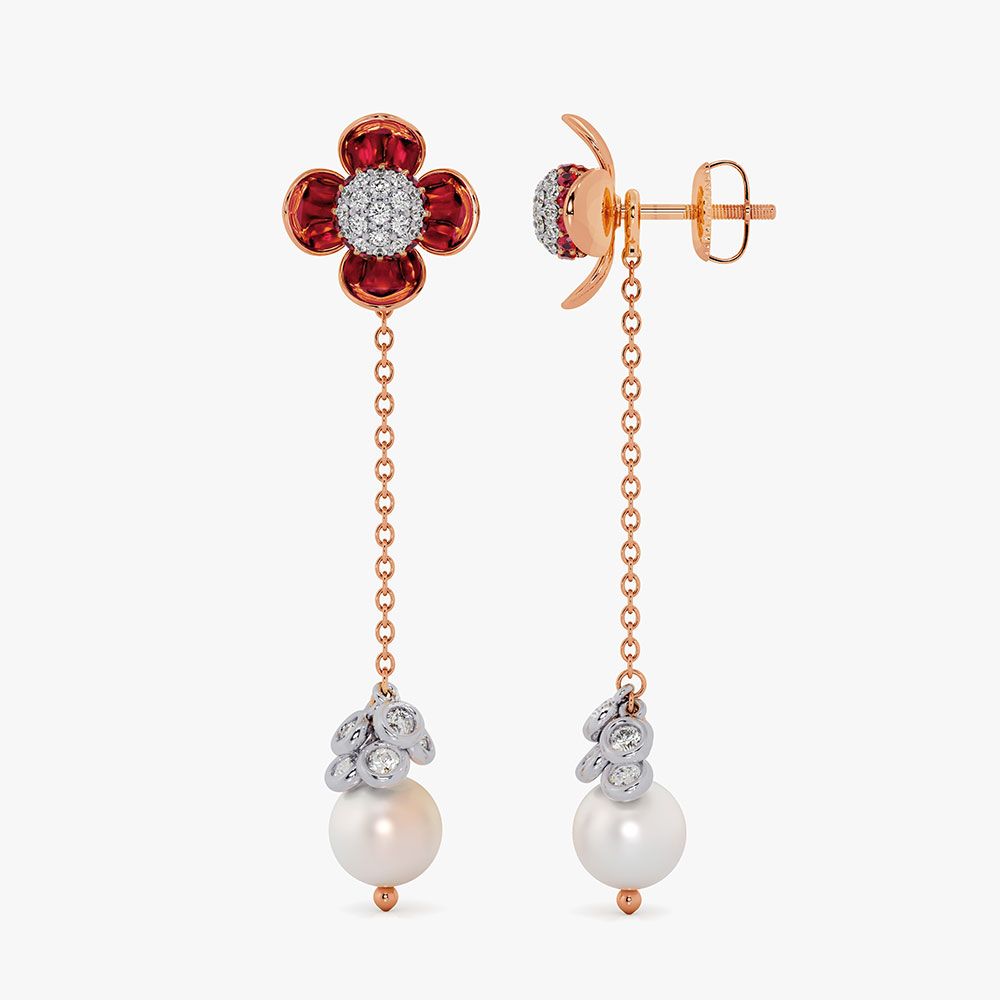 Exquisite 14Kt Diamond and Red Stone Earrings-Earrings-OSE26AC7-D409X0C