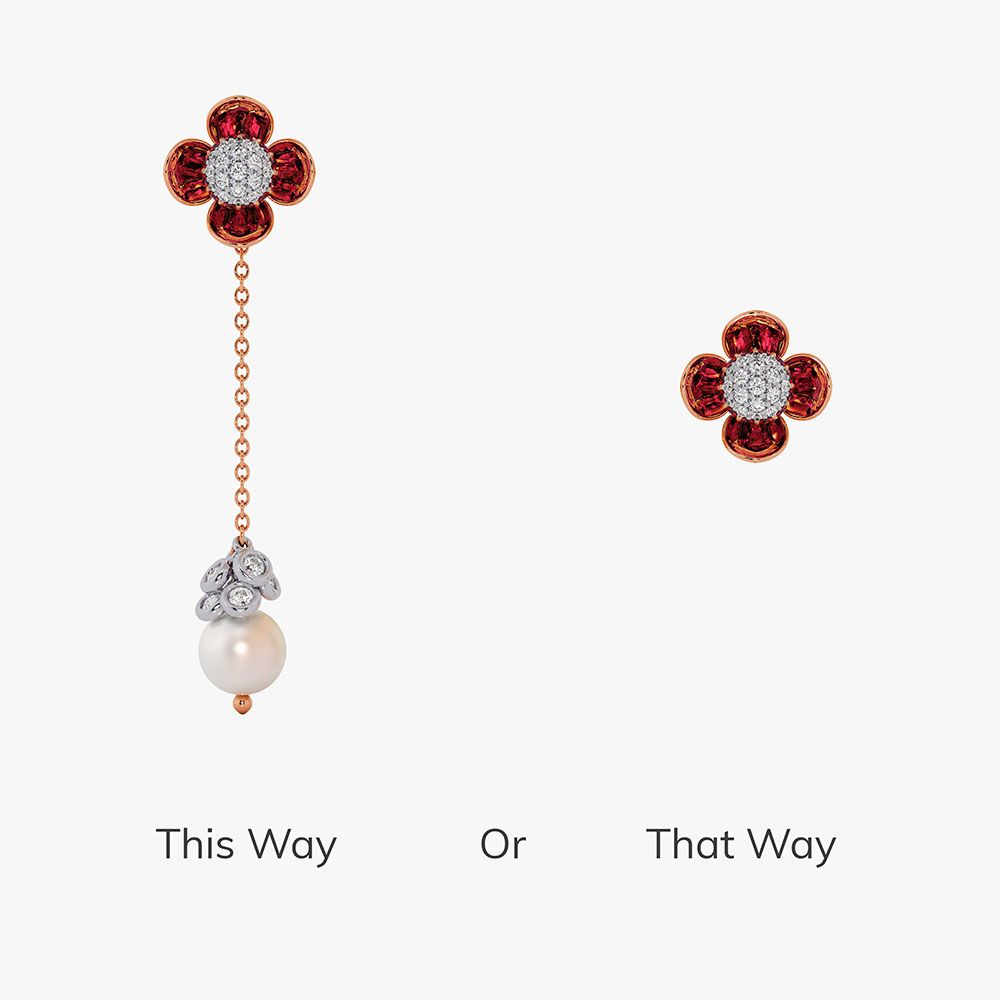 Exquisite 14Kt Diamond and Red Stone Earrings-Earrings-OSE26AC7-D409X0C