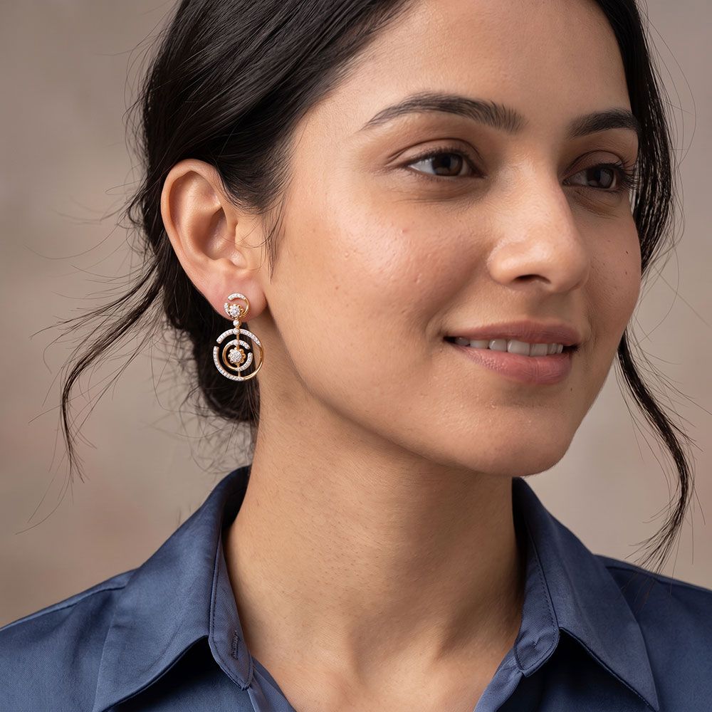 Dazzling Cosmos 14KT Diamond Dangler Earrings-Earrings-OSE26AE6-D400RDC