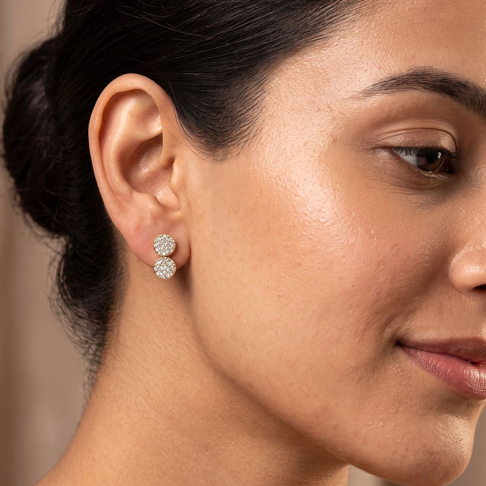 Elegant Drop 14Kt Yellow Gold Diamond Earrings-Earrings-OSE26B30-D400RAC