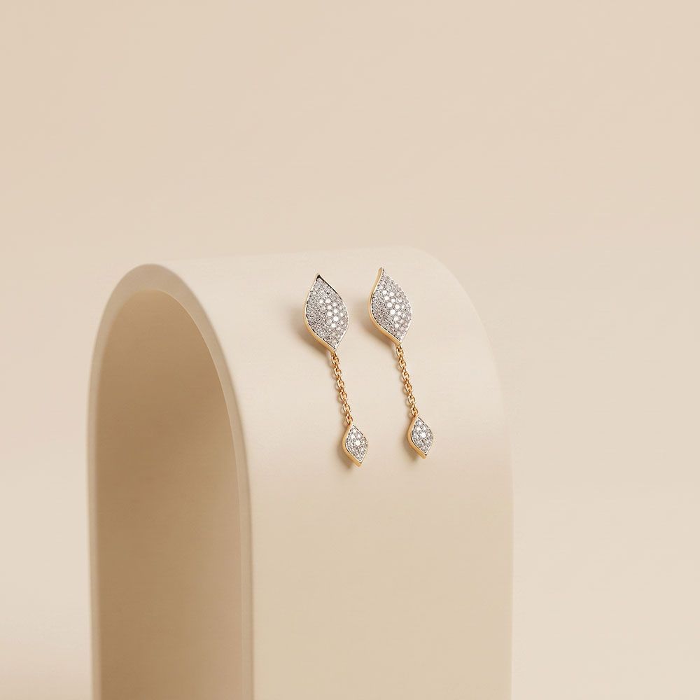 Graceful 14Kt Yellow Gold Diamond Dangler Earrings-Earrings-OSE26B31-D400RCC