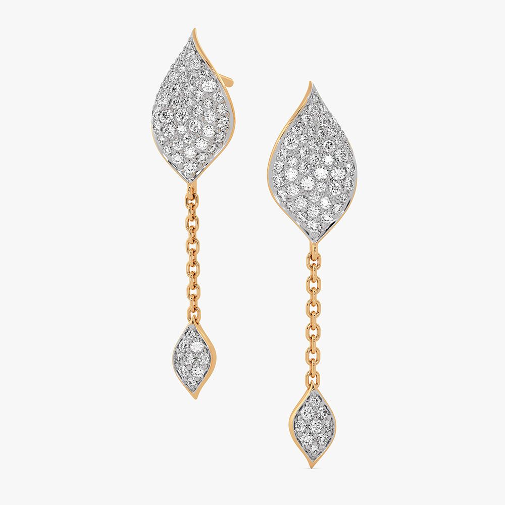 Graceful 14Kt Yellow Gold Diamond Dangler Earrings-Earrings-OSE26B31-D400RCC