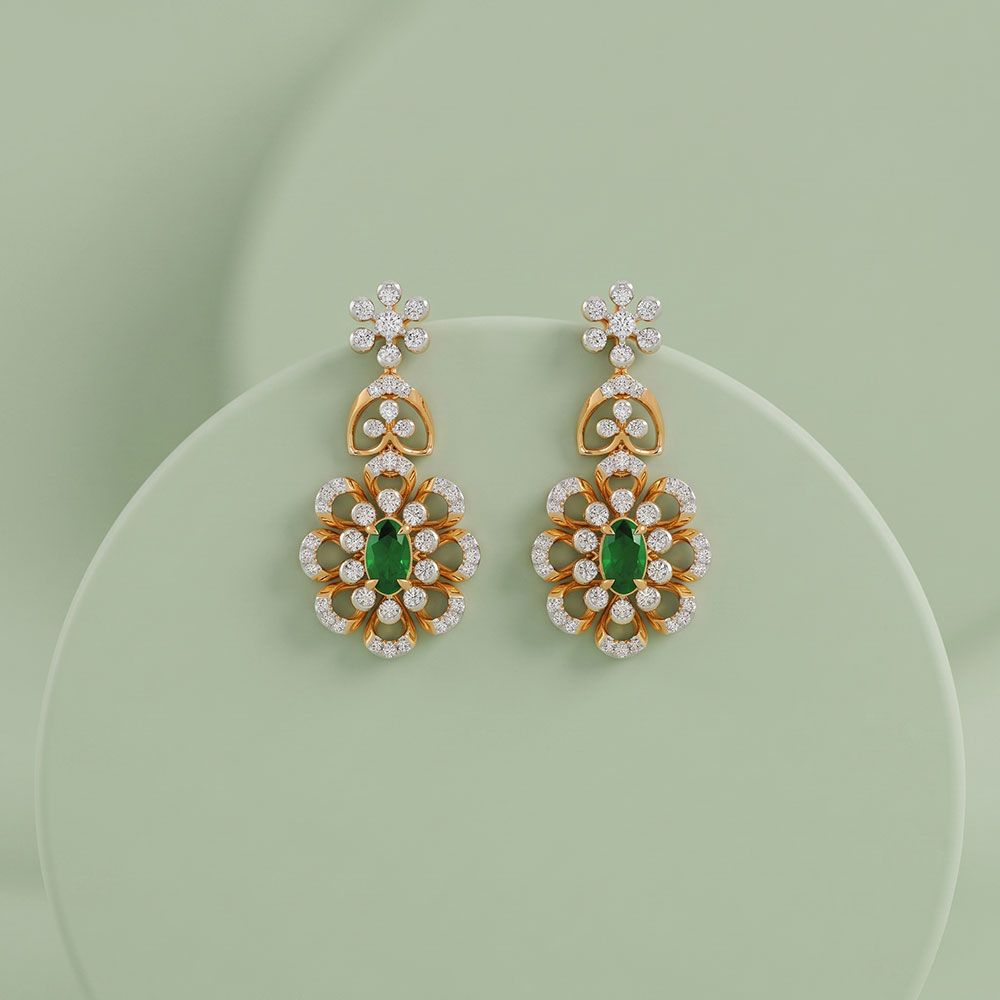Floral Beauty 14Kt Yellow Gold Diamond Drop Earrings-Earrings-OSE26B33-D435RDC